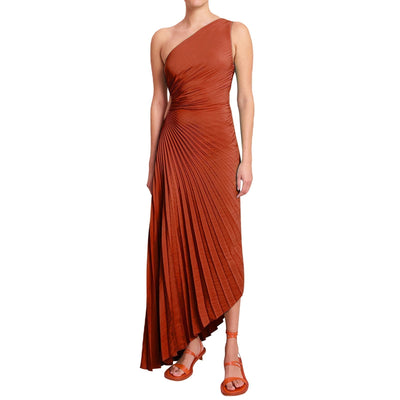 SYLVIANA | Rochie midi cu pliuri asimetrice pe un umăr