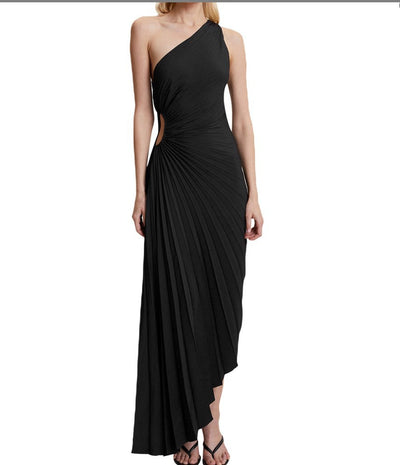 SYLVIANA | Rochie midi cu pliuri asimetrice pe un umăr