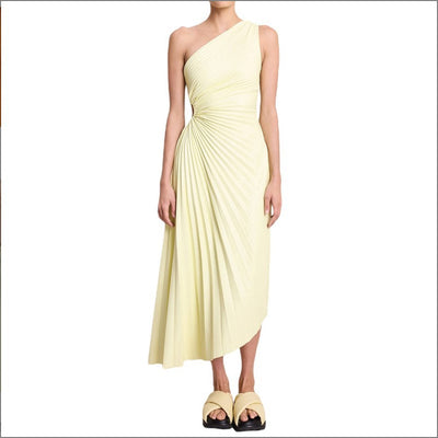 SYLVIANA | Rochie midi cu pliuri asimetrice pe un umăr