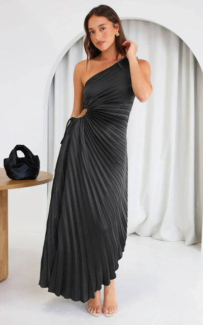 SYLVIANA | Rochie midi cu pliuri asimetrice pe un umăr