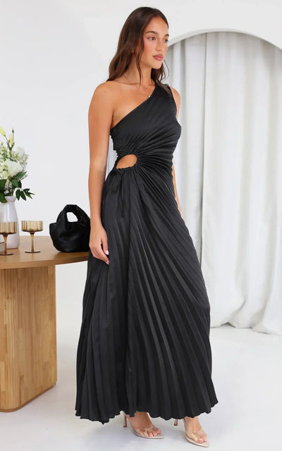 SYLVIANA | Rochie midi cu pliuri asimetrice pe un umăr