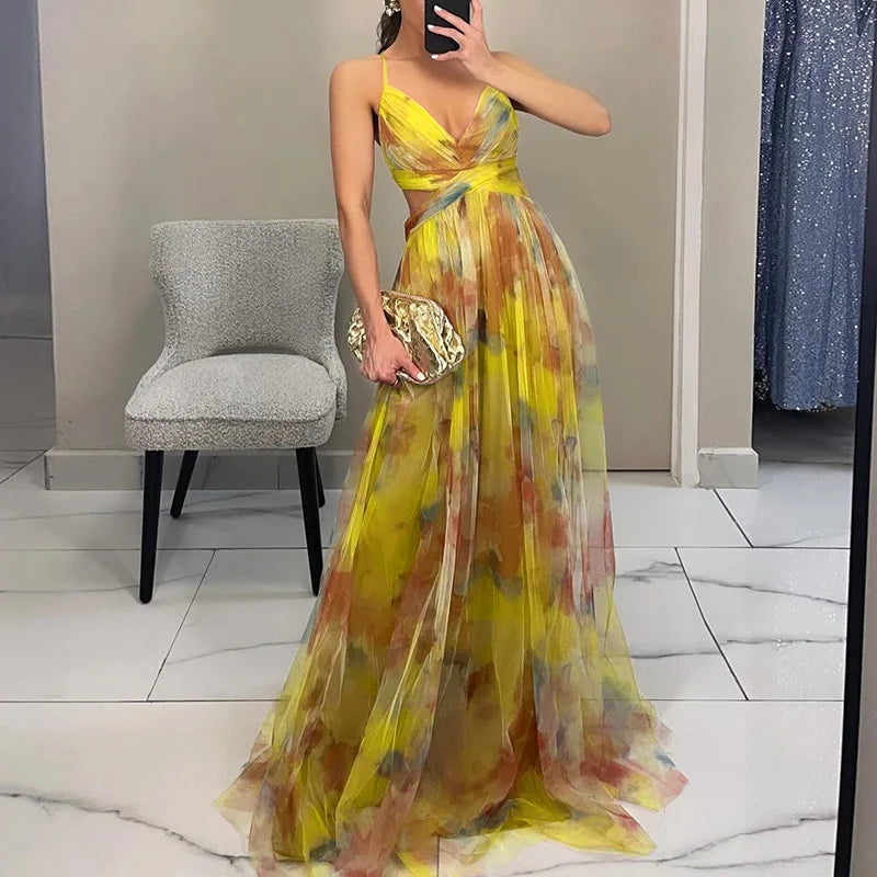 GIGI | Rochie Maxi Cu Flori Strălucitoare