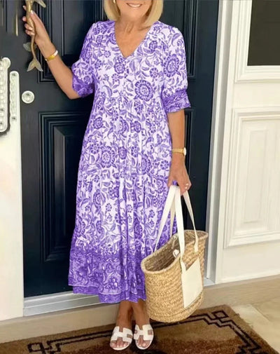 BARBARA | Rochie Elegantă cu Flori și Decolteu în V