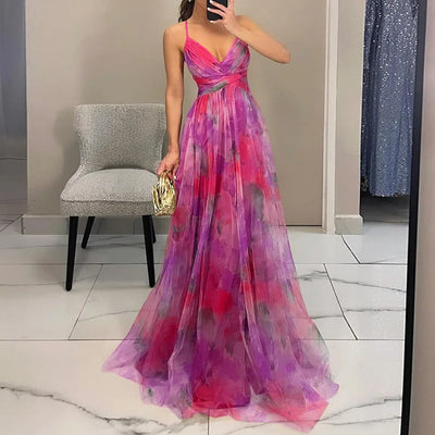 GIGI | Rochie Maxi Cu Flori Strălucitoare