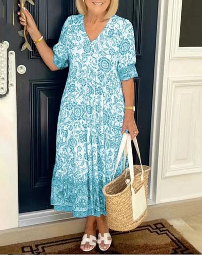 BARBARA | Rochie Elegantă cu Flori și Decolteu în V