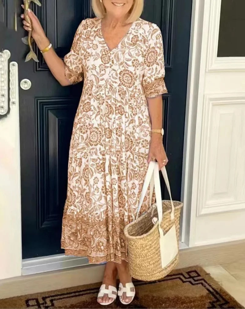 BARBARA | Rochie Elegantă cu Flori și Decolteu în V