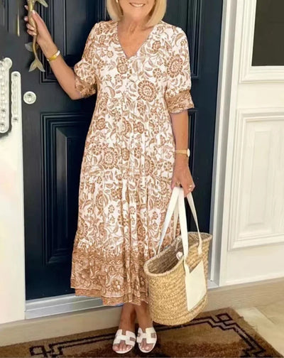 BARBARA | Rochie Elegantă cu Flori și Decolteu în V