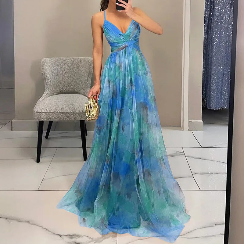 GIGI | Rochie Maxi Cu Flori Strălucitoare