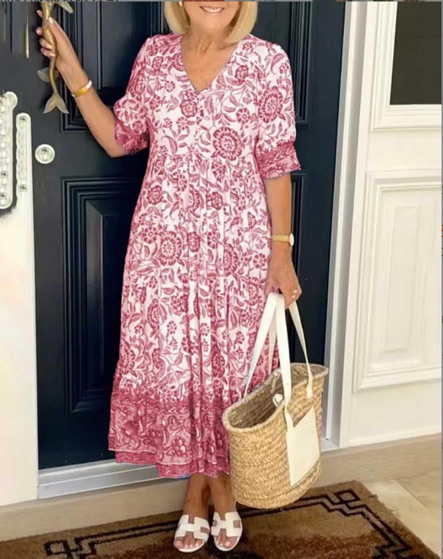 BARBARA | Rochie Elegantă cu Flori și Decolteu în V