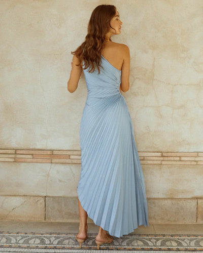SYLVIANA | Rochie midi cu pliuri asimetrice pe un umăr