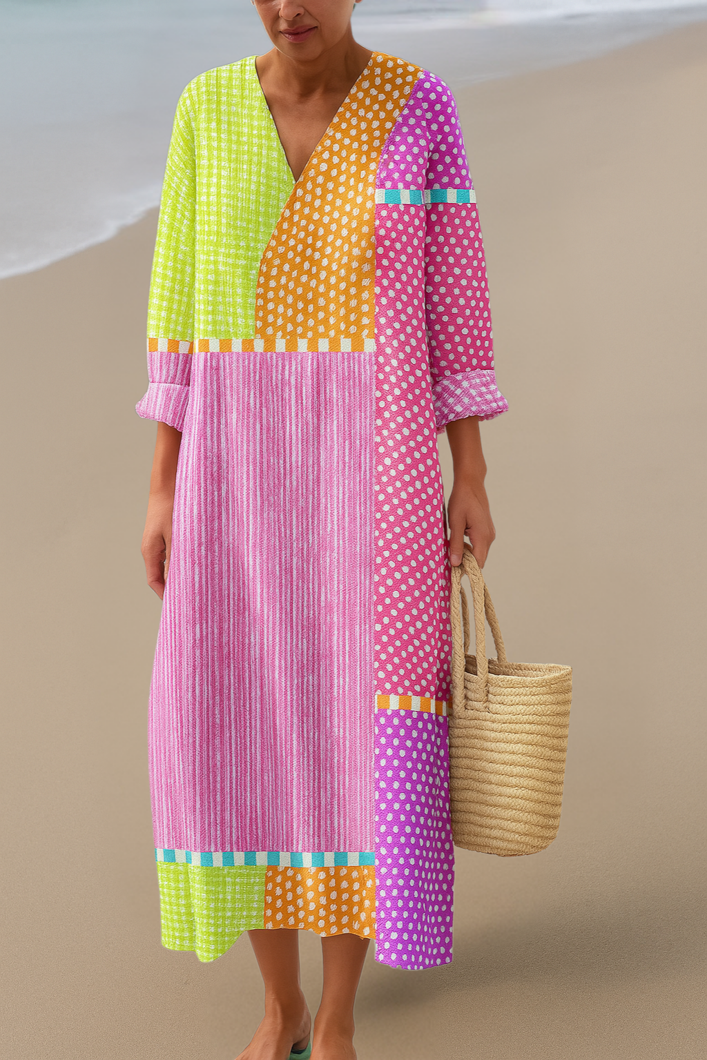 SOFIE | Rochie patchwork vibrantă – Culori strălucitoare într-un design artistic