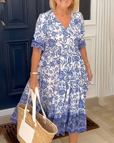 BARBARA | Rochie Elegantă cu Flori și Decolteu în V