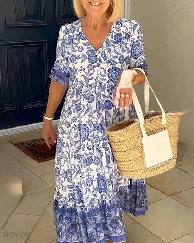 BARBARA | Rochie Elegantă cu Flori și Decolteu în V