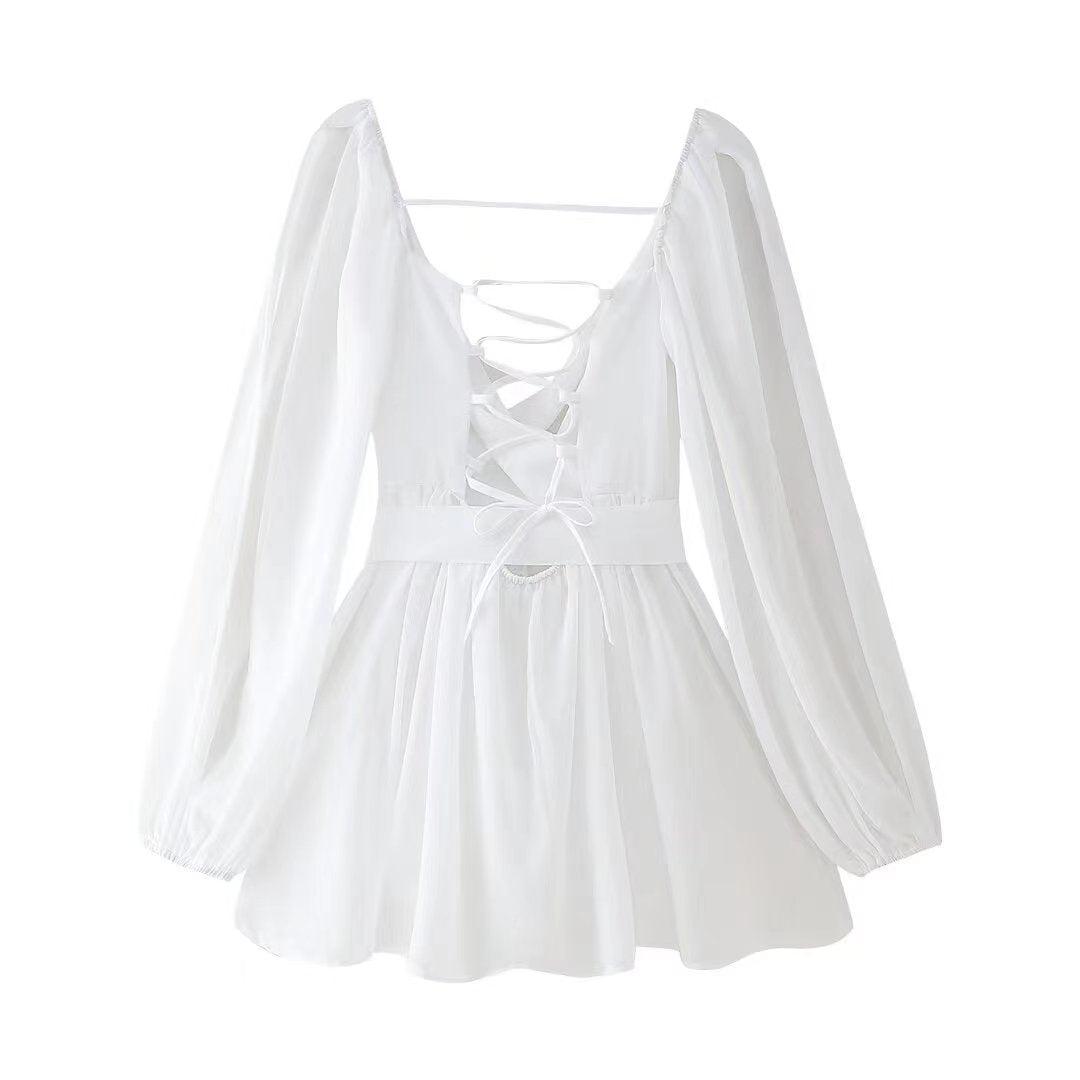 MARLENA | Rochie fluidă din chiffon cu mâneci transparente