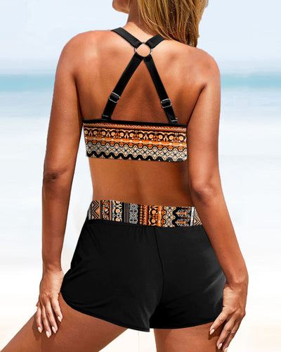 ROMÂNĂ | Bikini cu talie înaltă și design geometric