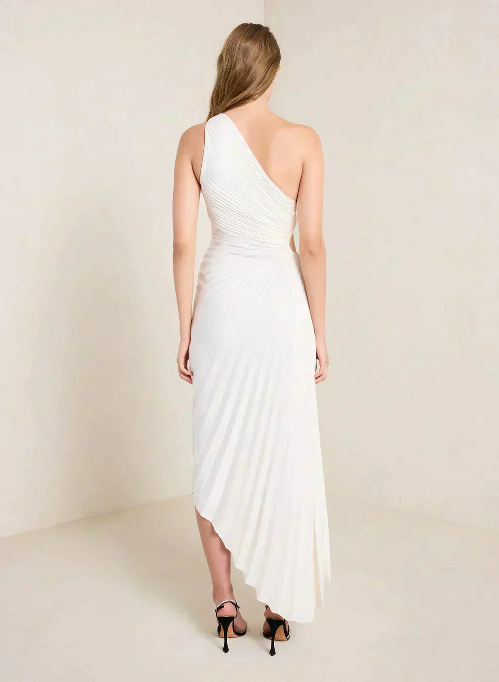 SYLVIANA | Rochie midi cu pliuri asimetrice pe un umăr