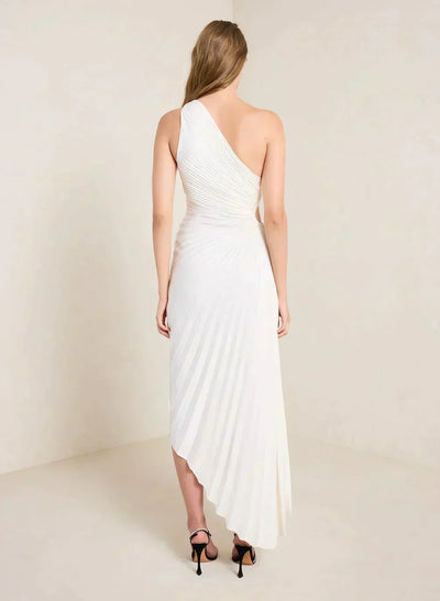 SYLVIANA | Rochie midi cu pliuri asimetrice pe un umăr