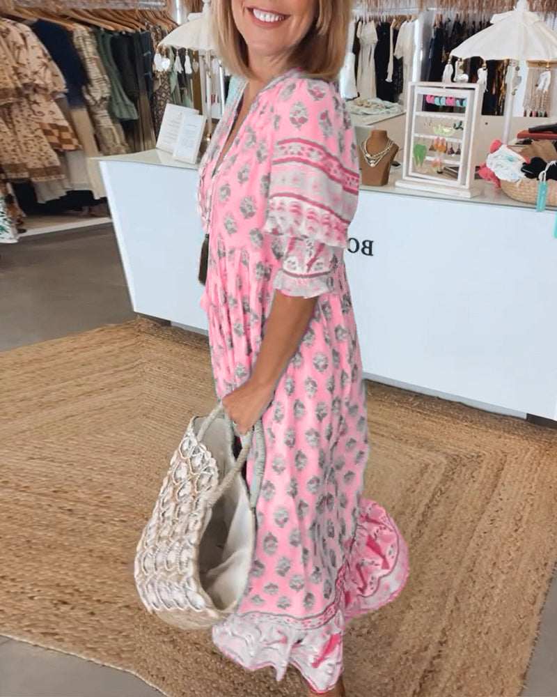 HALINA | Rochie boho lungă cu mâneci tip lanternă