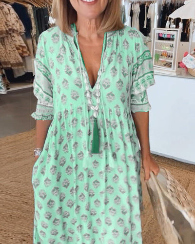 HALINA | Rochie boho lungă cu mâneci tip lanternă