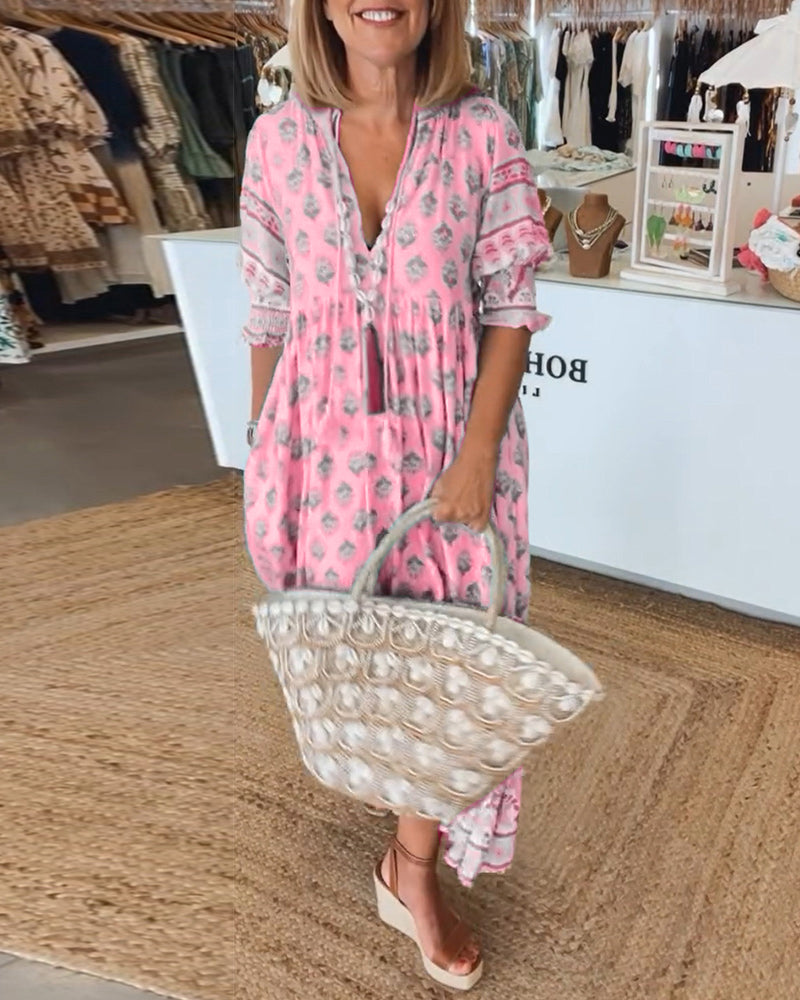 HALINA | Rochie boho lungă cu mâneci tip lanternă