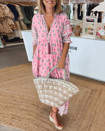 HALINA | Rochie boho lungă cu mâneci tip lanternă