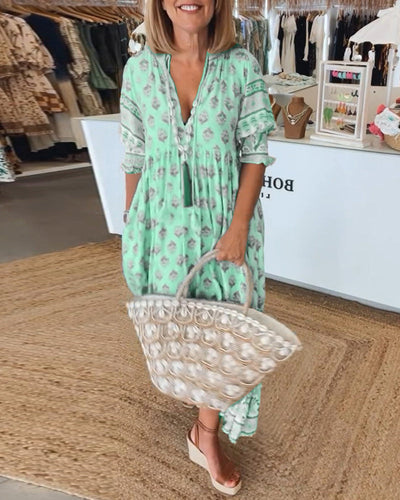 HALINA | Rochie boho lungă cu mâneci tip lanternă