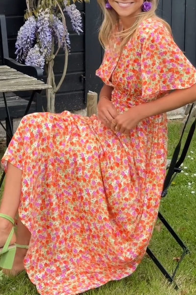 MYRA | Rochie Maxi Elegantă cu Motive Florale și Decolteu în V