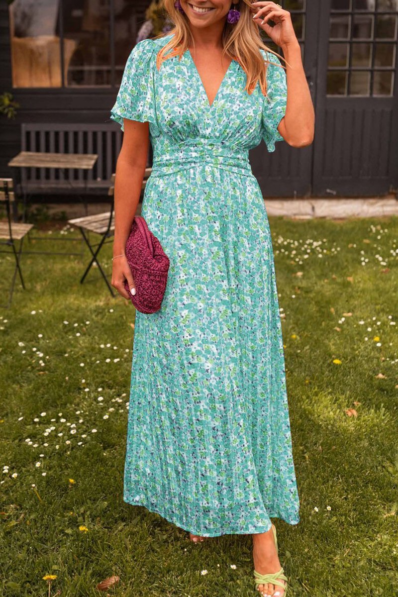 MYRA | Rochie Maxi Elegantă cu Motive Florale și Decolteu în V