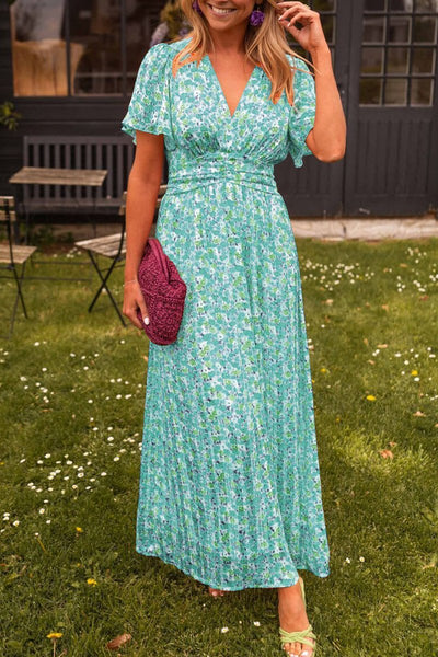 MYRA | Rochie Maxi Elegantă cu Motive Florale și Decolteu în V