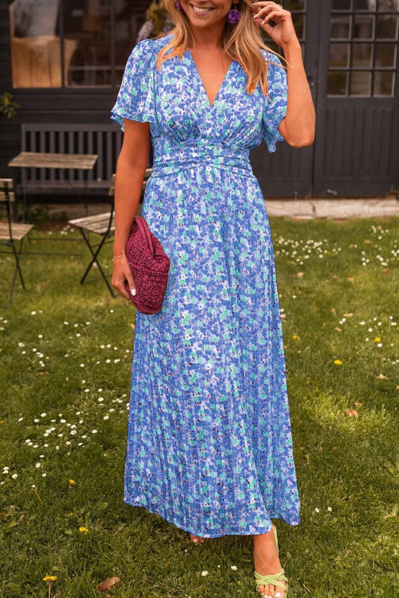 MYRA | Rochie Maxi Elegantă cu Motive Florale și Decolteu în V