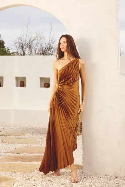 SYLVIANA | Rochie midi cu pliuri asimetrice pe un umăr