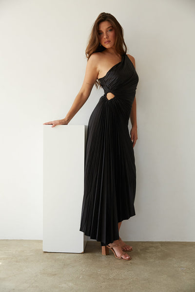 SYLVIANA | Rochie midi cu pliuri asimetrice pe un umăr