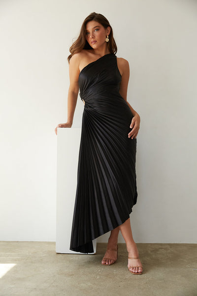 SYLVIANA | Rochie midi cu pliuri asimetrice pe un umăr