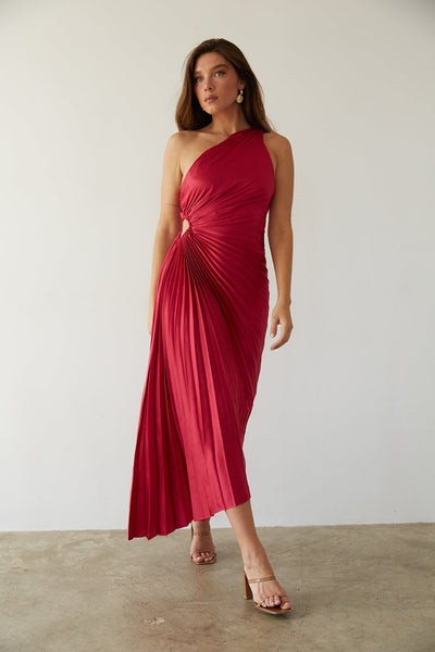 SYLVIANA | Rochie midi cu pliuri asimetrice pe un umăr