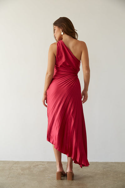 SYLVIANA | Rochie midi cu pliuri asimetrice pe un umăr